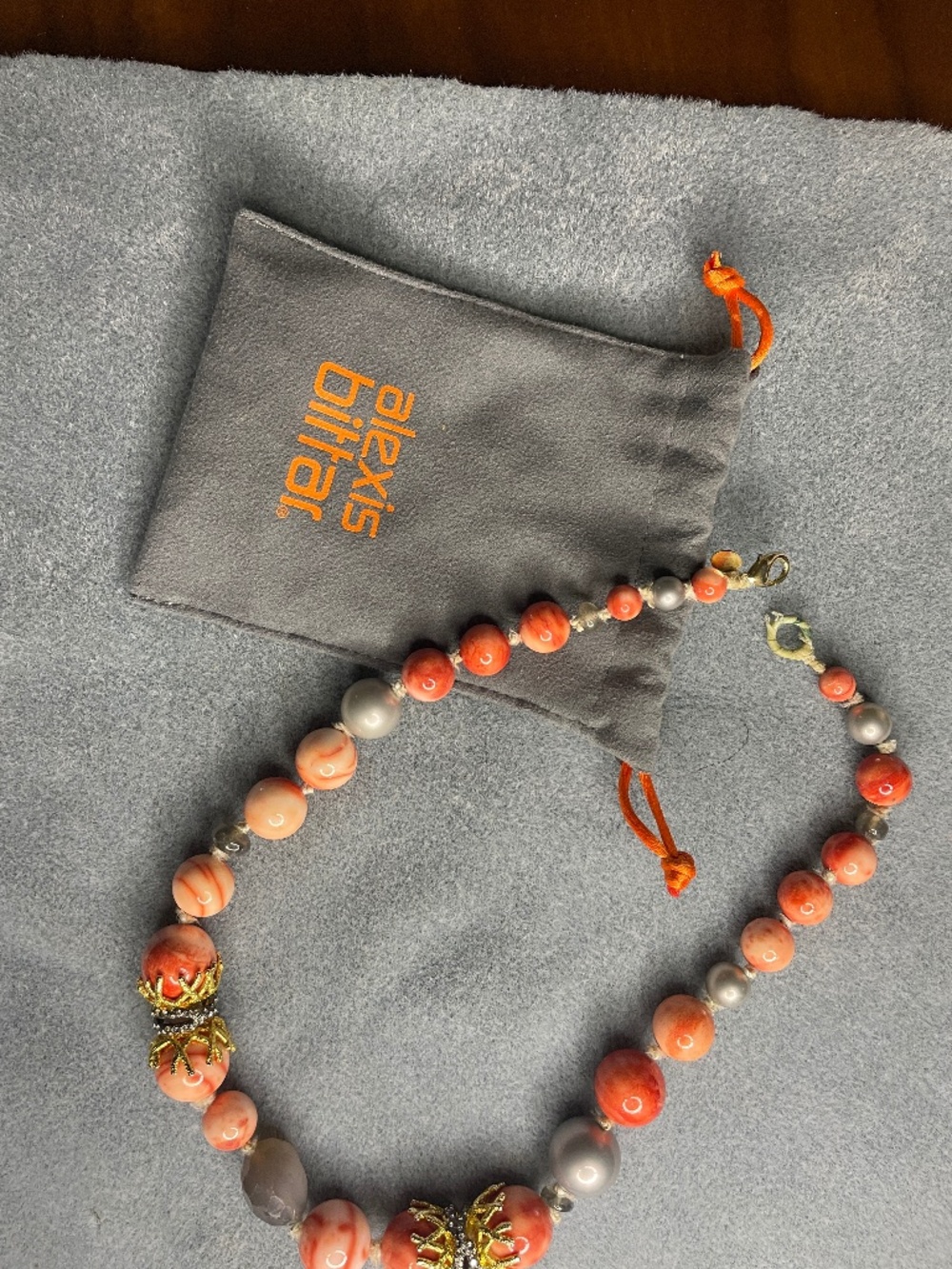 Alexis Bitar Orange and Silver Bead 18' Necklace